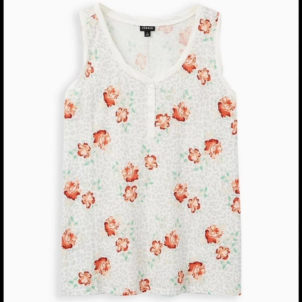 Torrid Floral Rose Print White Burgundy Sleeveless Button Front Tank Top Sz 2